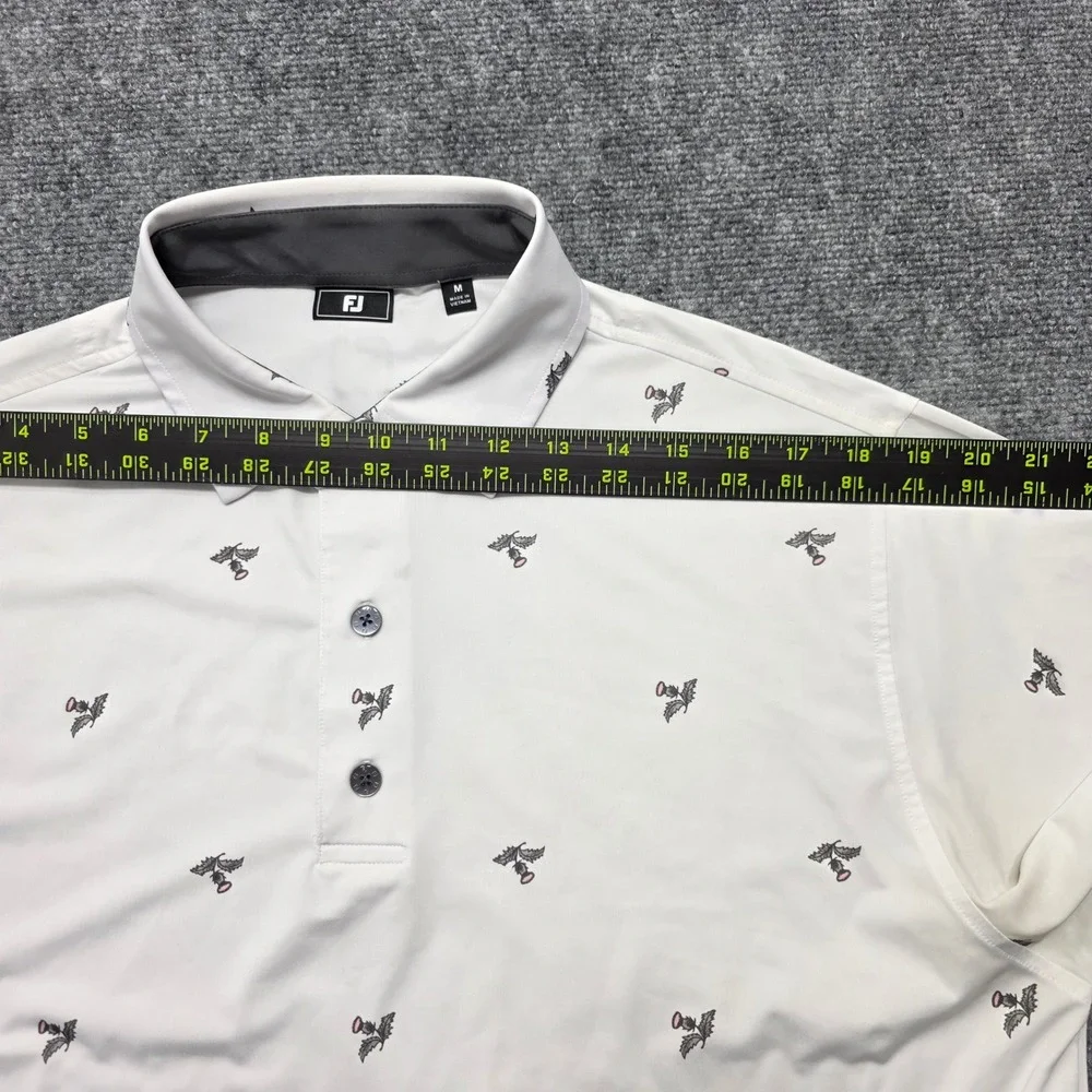 FootJoy Men's Medium ProDry Thistle‎ Print Golf White Polo Shirt Short Sleeve
